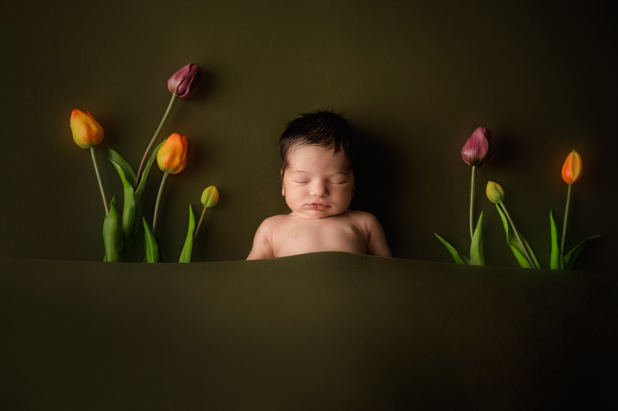 Example: newborn with tulips, Silver package style