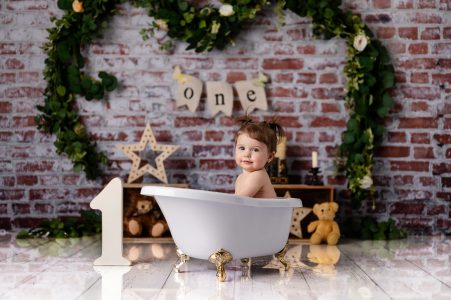 Birthday cake smash photography with props