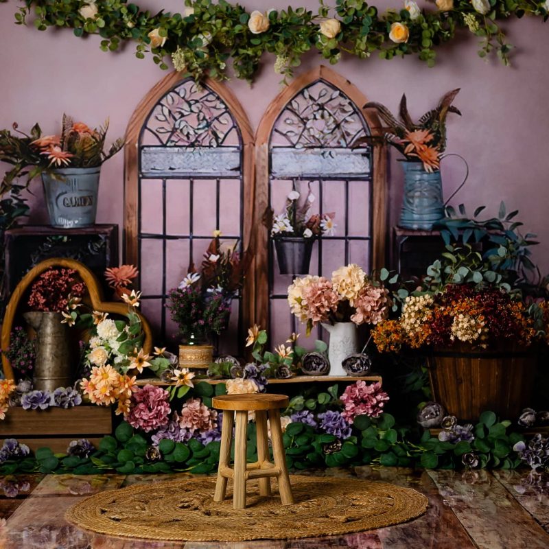a theme with flower and vintage windows at the studio