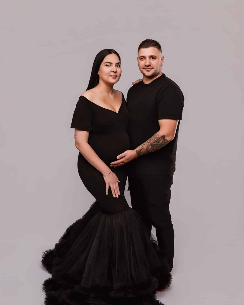 "Classic charm meets maternal radiance"