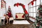 Woman writing at a white desk in the Elegance Christmas set