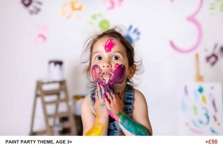 Kids photography studio photoshoot controlled environment, Paint Party theme for children aged 3 and over